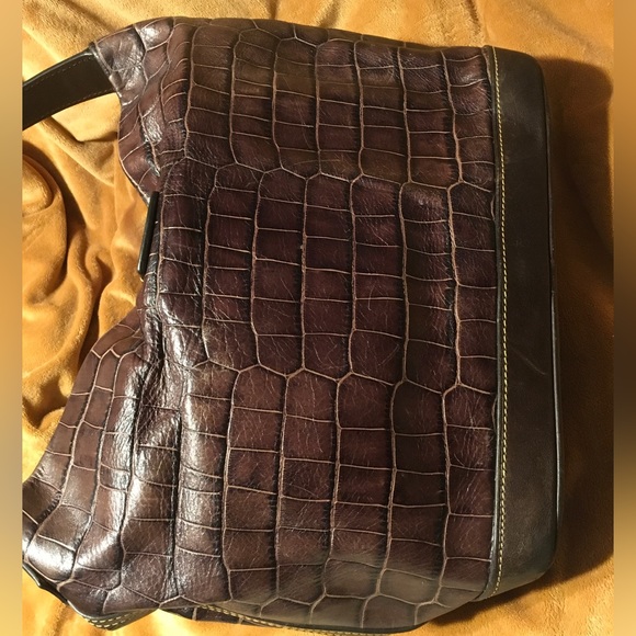 Dooney Bourke Croc Embossed Leather Hobo Shoulder Handbag Clip Lock w/Key Fab - Picture 10 of 16